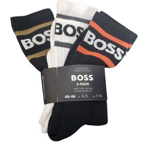 HUGO BOSS Men's 3-pack Cotton Crew Socks Made in Italy Black White Size 7-13 NEW